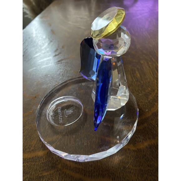 Partylite Crystal Faceted Optic Angel Gold Halo Blue Tealight Holder 4” Tall - Picture 5 of 5